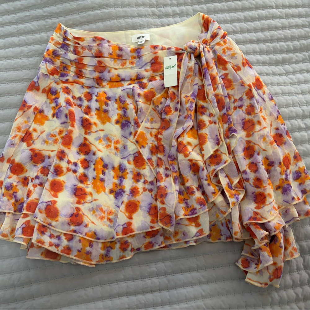 Aerie Floral Mini Skirt - Orange and Purple